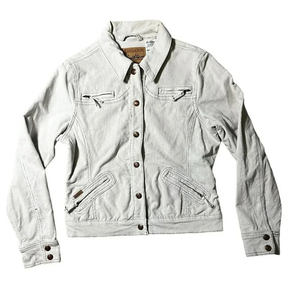 Levi Strauss Signature Beige Corduroy Snap Popper Button Up Jacket Size Small - Picture 1 of 8